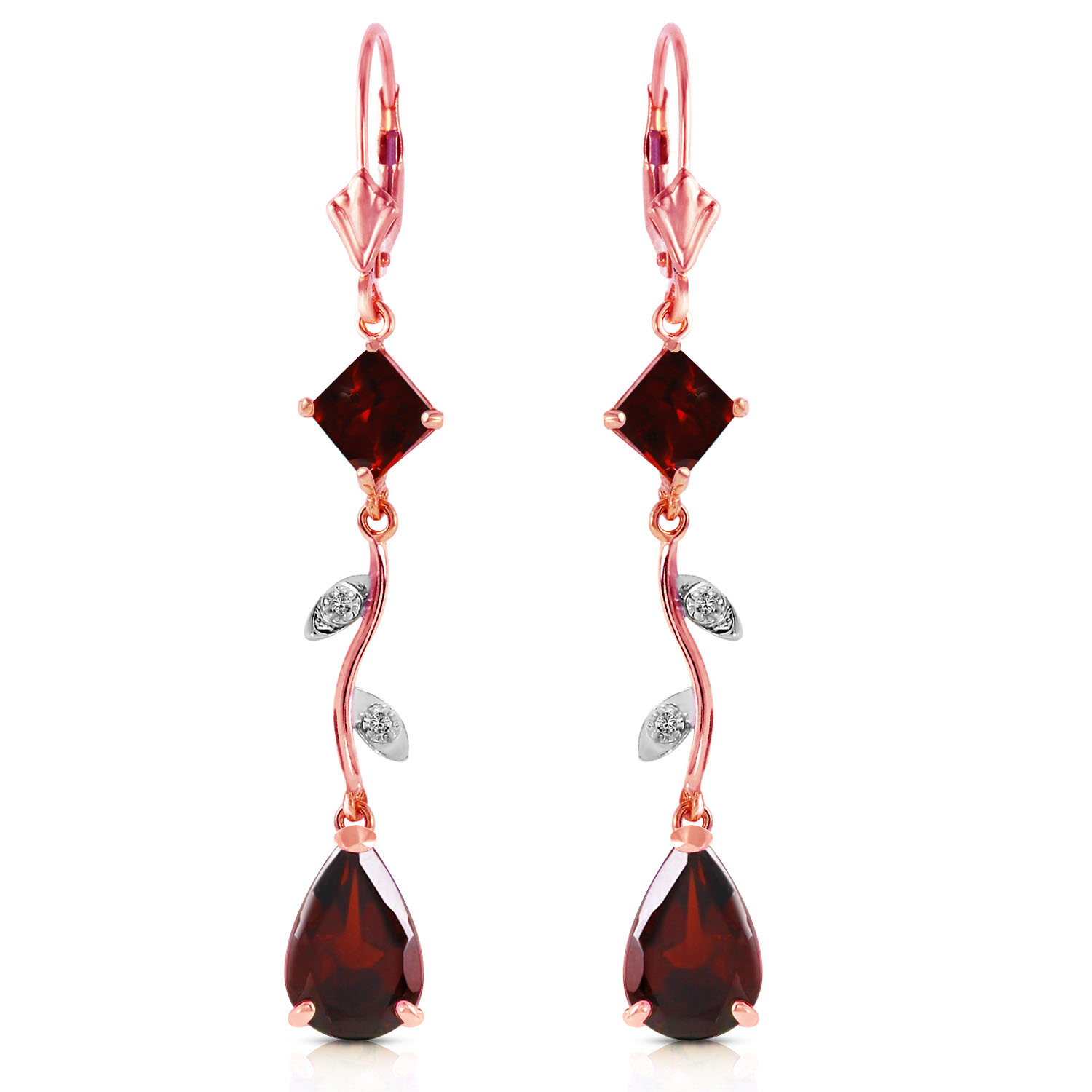 14k Gold Chandeliers Earring W Diamonds Garnets Rose Gold 1389$